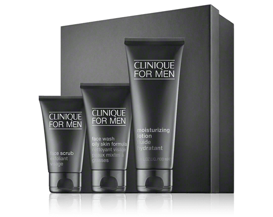 Clinique for Men Set mit Oil-Free Moisturizer, Face Wash & Scrub