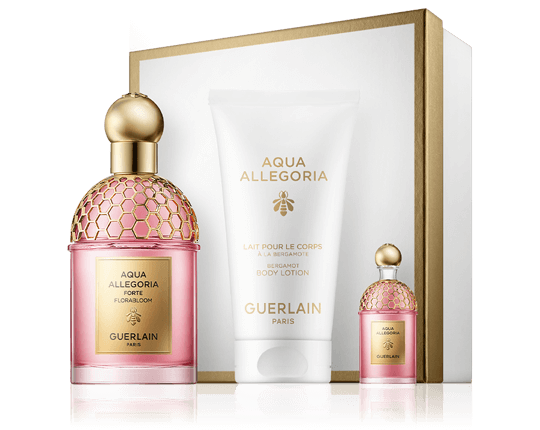 Guerlain Aqua Allegoria 75 ml EdP Set mit Florabloom EdP Spray, Mini EdP & Body Lotion