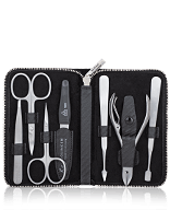 Erbe Solingen Maniküre-Etui Carbon aus echtem Leder mit Reissverschluss Manicureset 7-teilig
