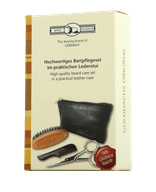 Golddachs Bartpflege Set im Lederetui mit Bartbürste, Kamm & Schere 3-teilig