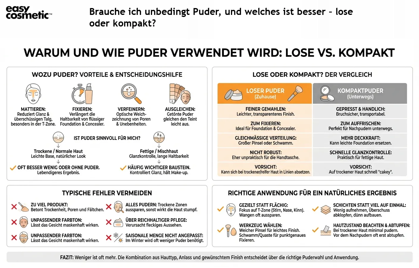 Brauche ich unbedingt Puder, und welches ist besser – lose oder kompakt?