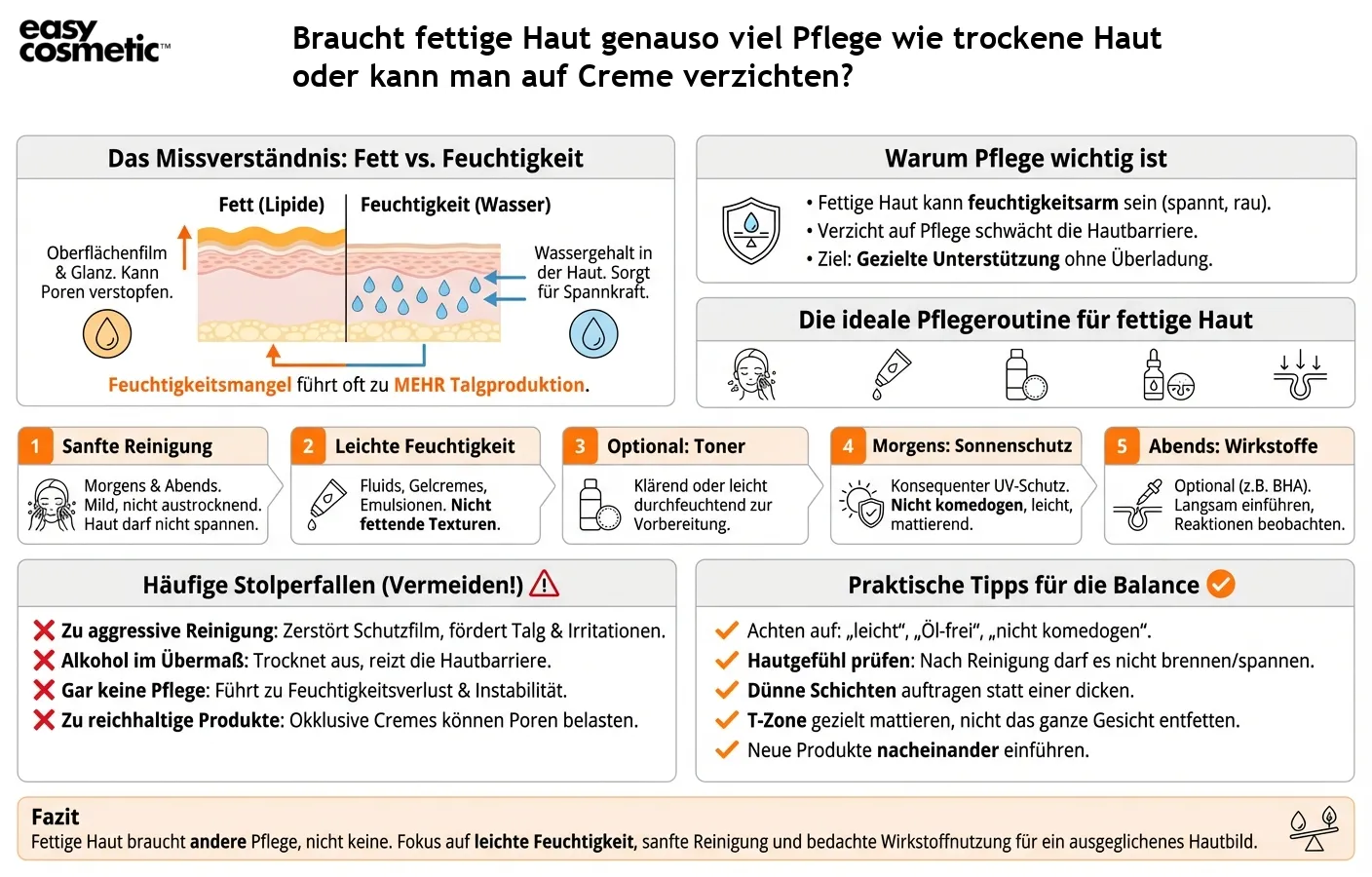 Braucht fettige Haut genauso viel Pflege wie trockene Haut oder kann man auf Creme verzichten?