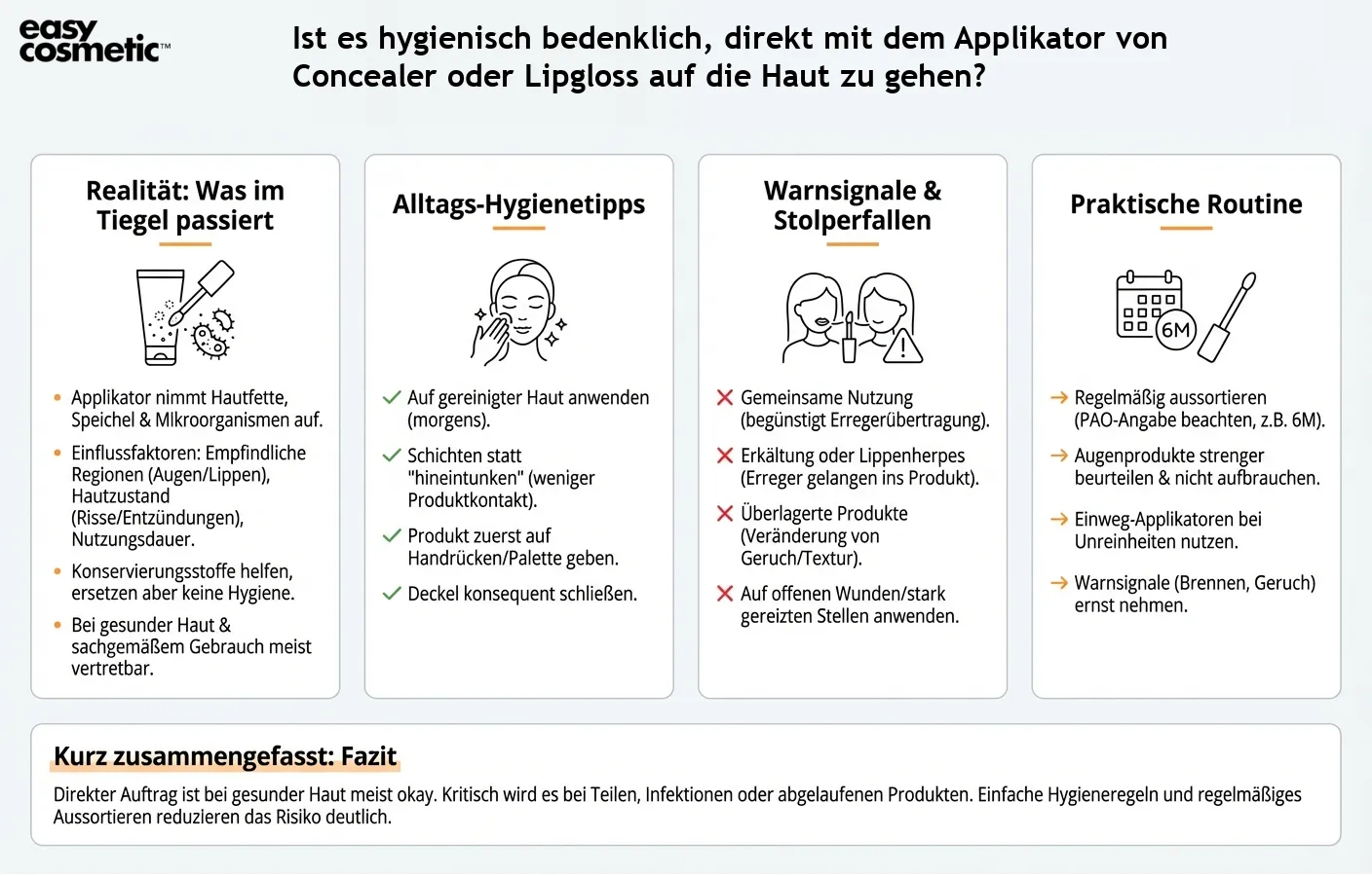 Ist es hygienisch bedenklich, direkt mit dem Applikator von Concealer oder Lipgloss auf die Haut zu gehen?