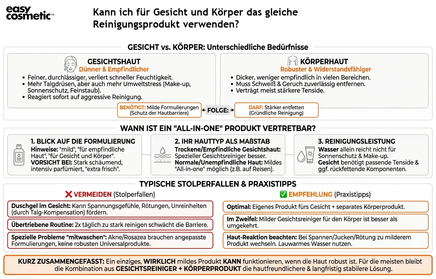 Kann ich für Gesicht und Körper das gleiche Reinigungsprodukt verwenden?