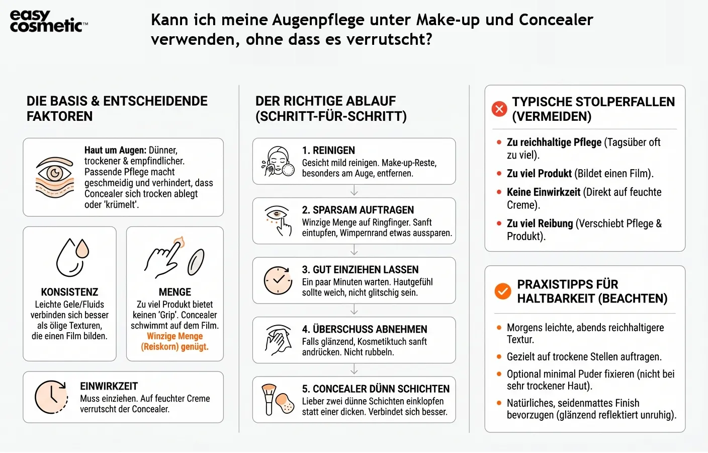 Kann ich meine Augenpflege unter Make-up und Concealer verwenden, ohne dass es verrutscht?