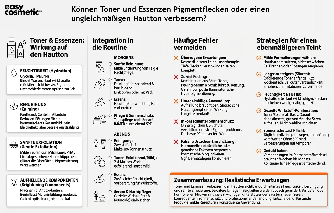 Können Toner und Essenzen Pigmentflecken oder einen ungleichmäßigen Hautton verbessern?