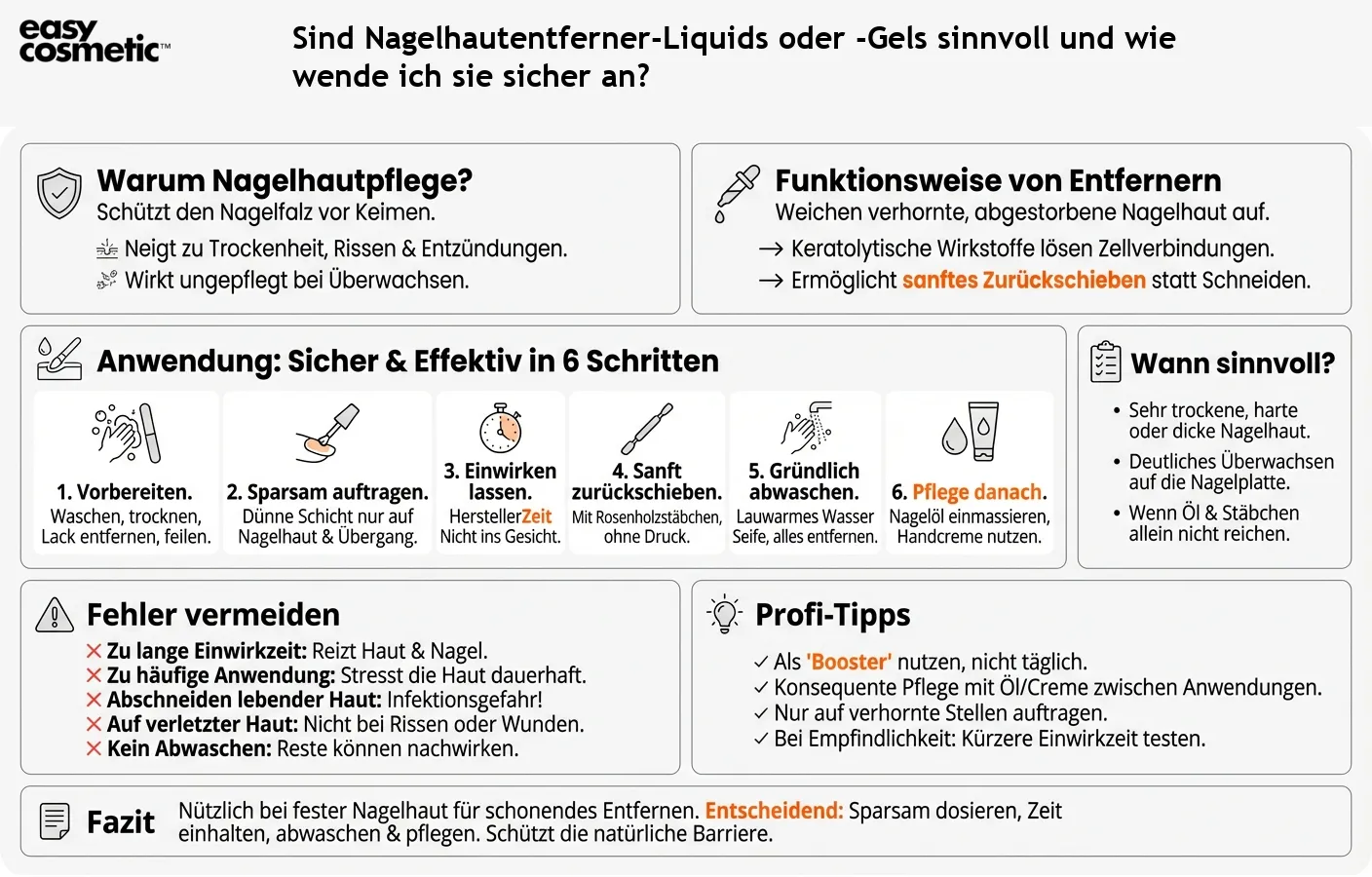 Sind Nagelhautentferner-Liquids oder -Gels sinnvoll und wie wende ich sie sicher an?