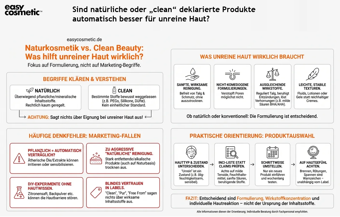 Sind natürliche oder „clean“ deklarierte Produkte automatisch besser für unreine Haut?