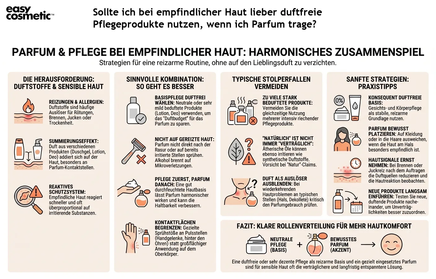 Sollte ich bei empfindlicher Haut lieber duftfreie Pflegeprodukte nutzen, wenn ich Parfum trage?