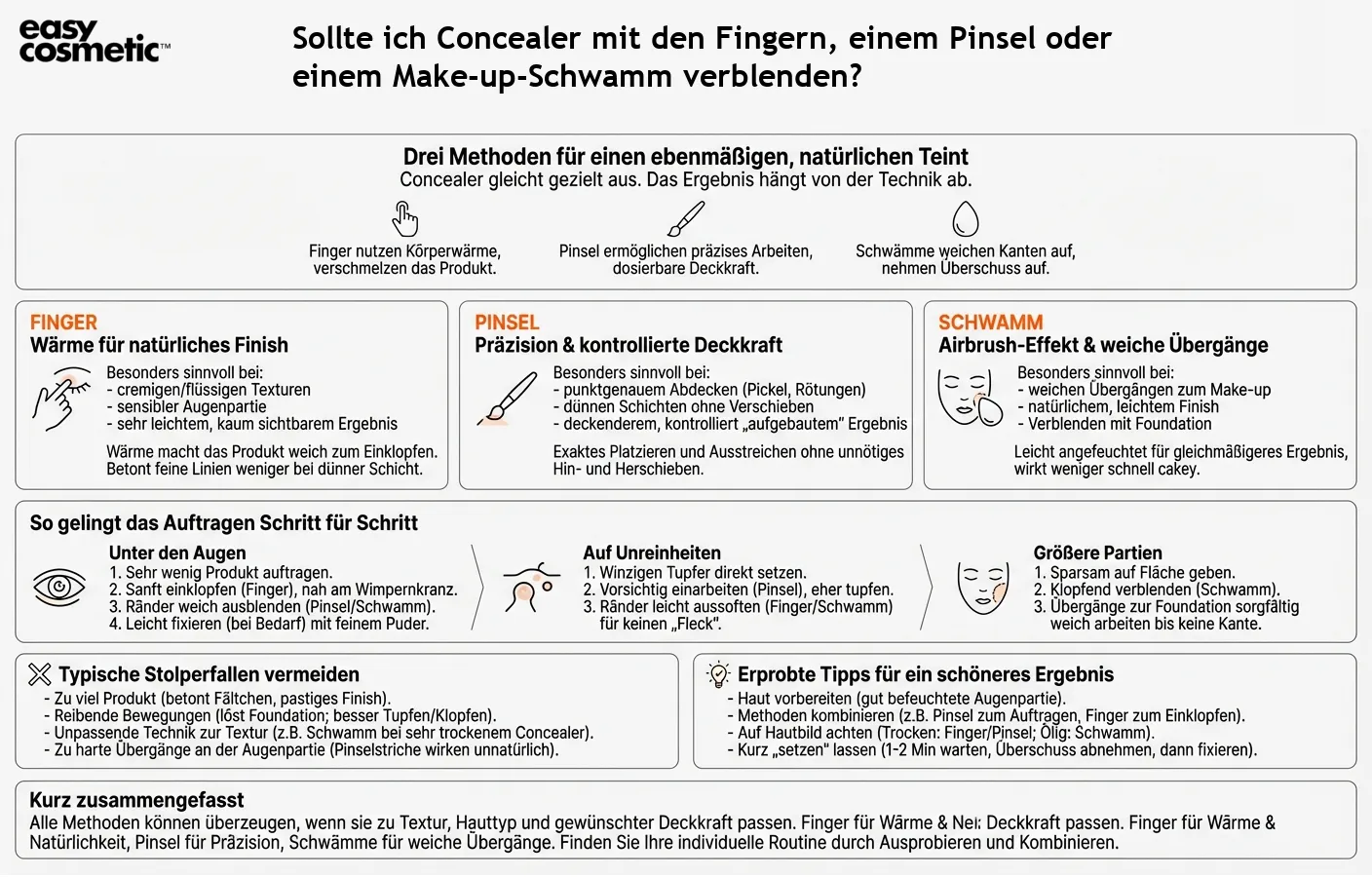 Sollte ich Concealer mit den Fingern, einem Pinsel oder einem Make-up-Schwamm verblenden?