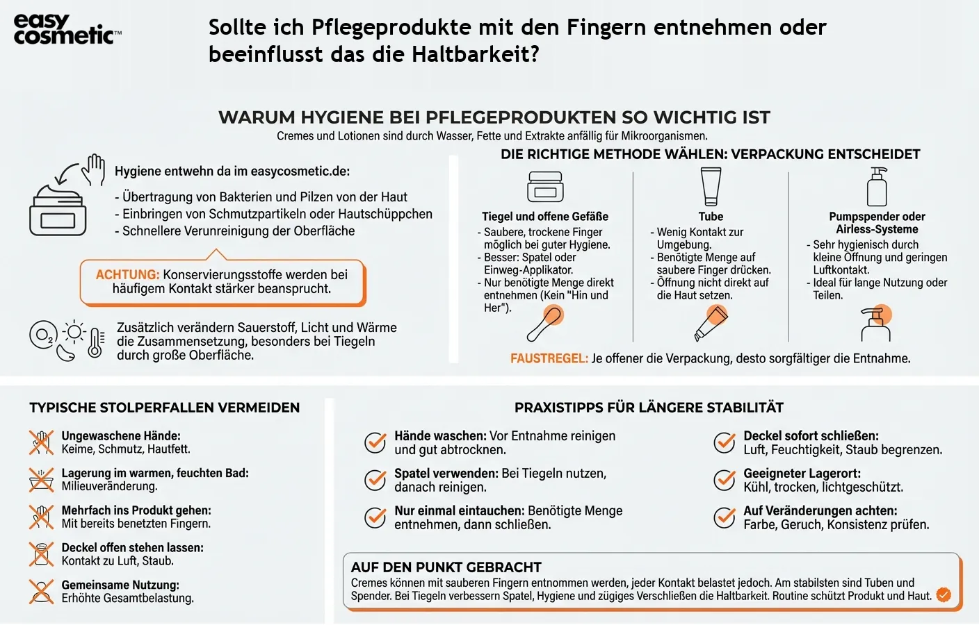 Sollte ich Pflegeprodukte mit den Fingern entnehmen oder beeinflusst das die Haltbarkeit?