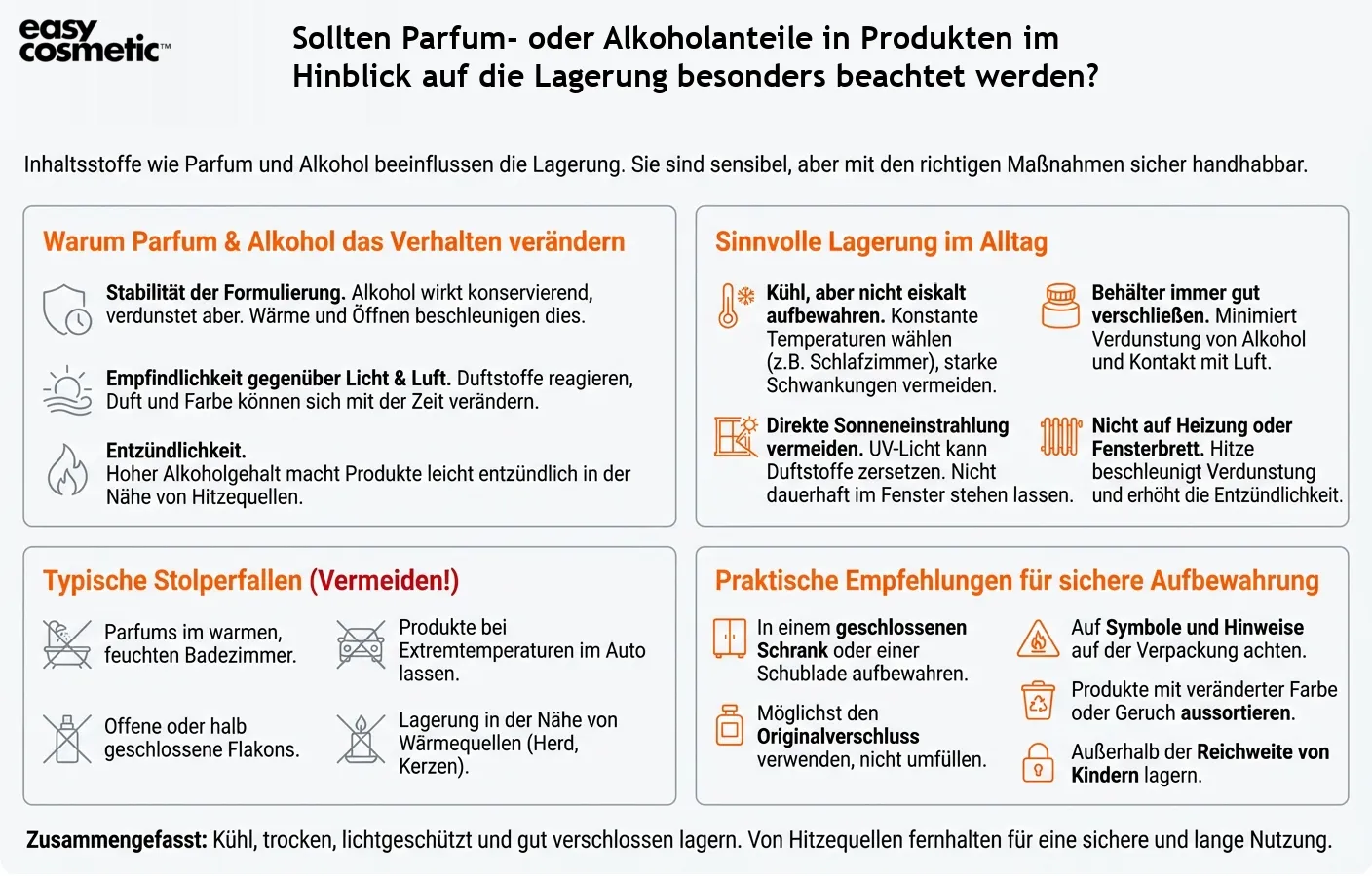 Sollten Parfum- oder Alkoholanteile in Produkten im Hinblick auf die Lagerung besonders beachtet werden?