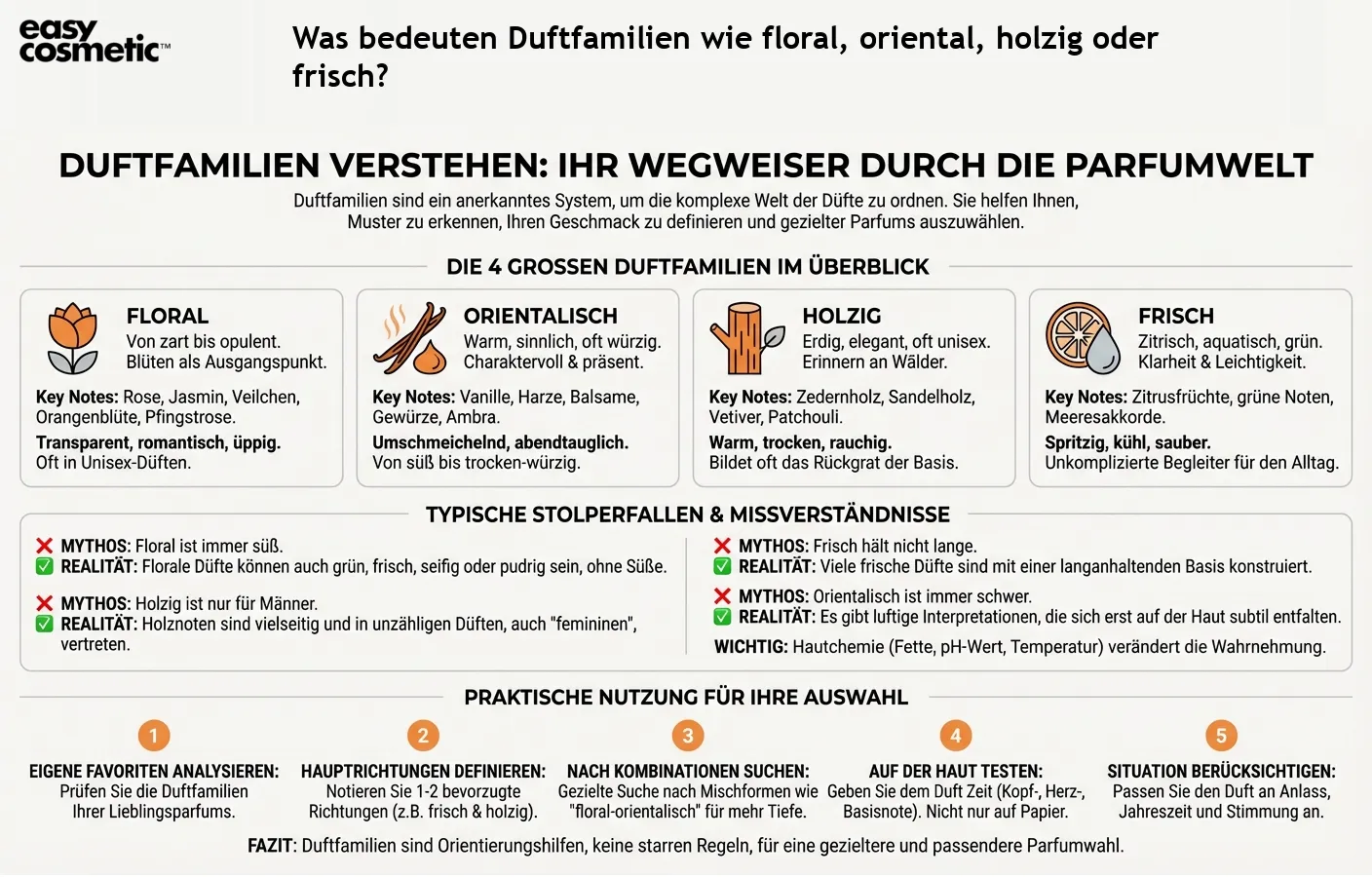 Was bedeuten Duftfamilien wie floral, oriental, holzig oder frisch?