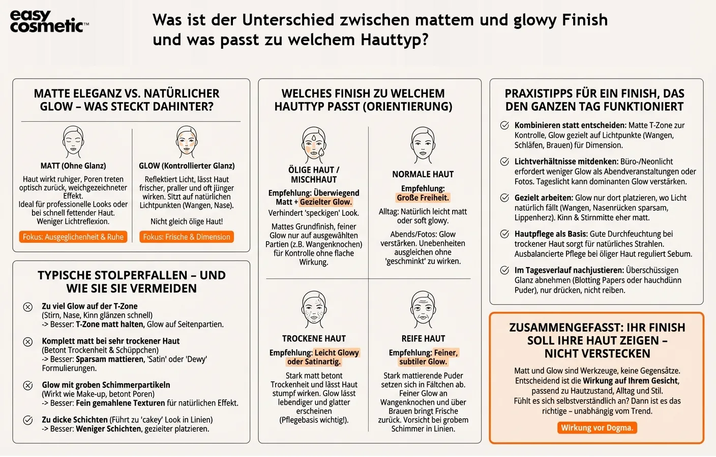 Was ist der Unterschied zwischen mattem und glowy Finish und was passt zu welchem Hauttyp?