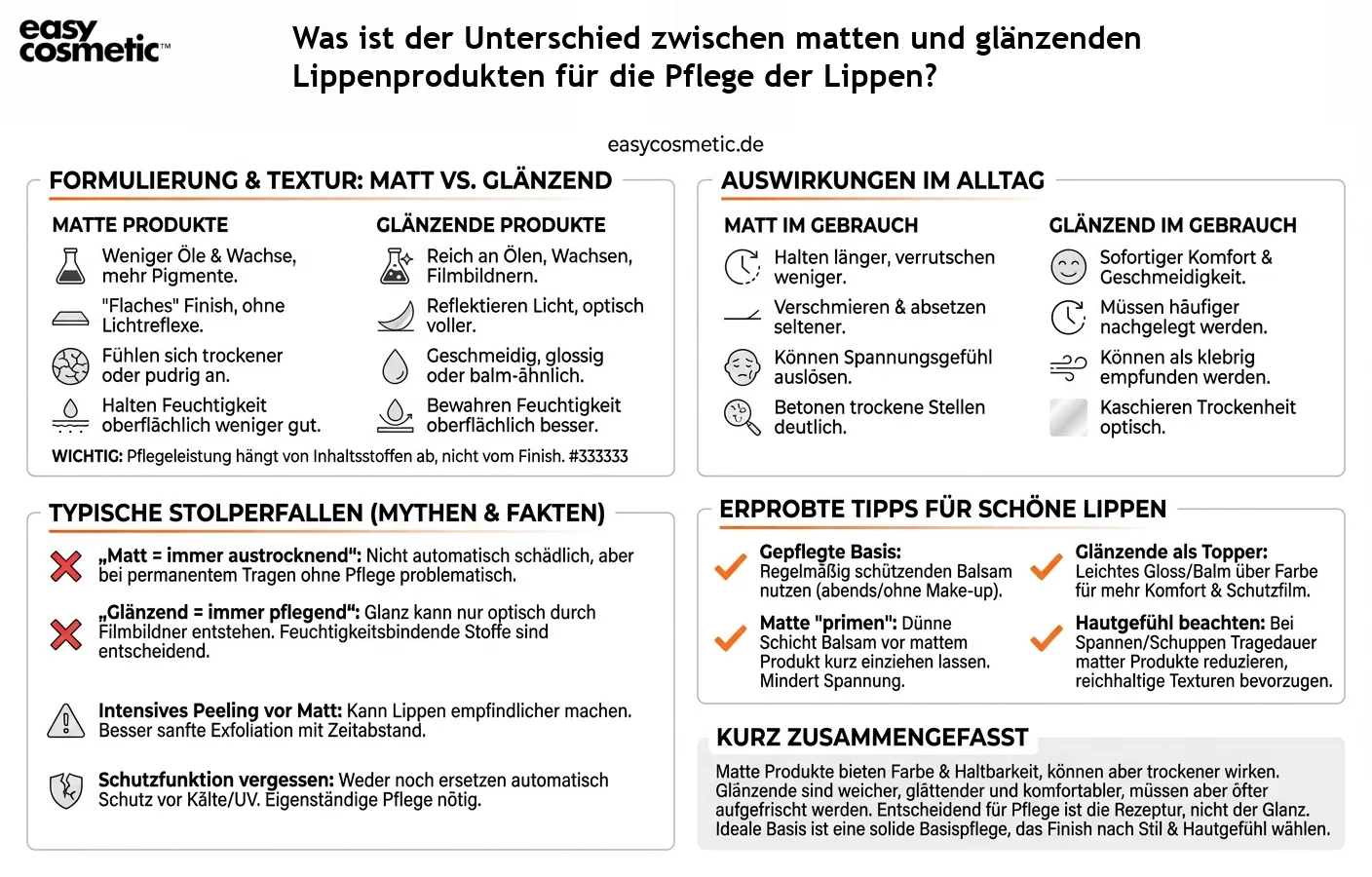 Was ist der Unterschied zwischen matten und glänzenden Lippenprodukten für die Pflege der Lippen?
