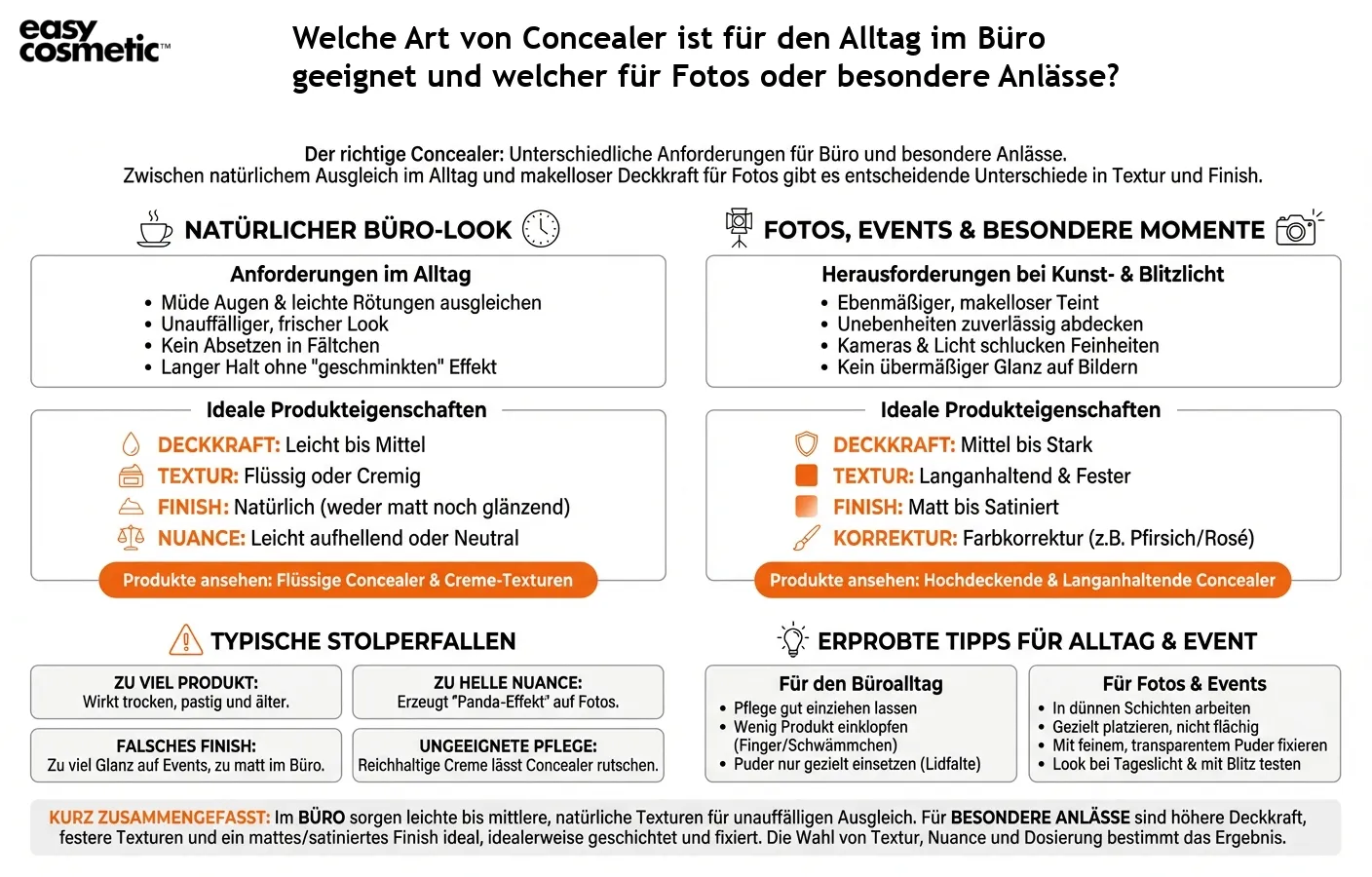 Welche Art von Concealer ist für den Alltag im Büro geeignet und welcher für Fotos oder besondere Anlässe?