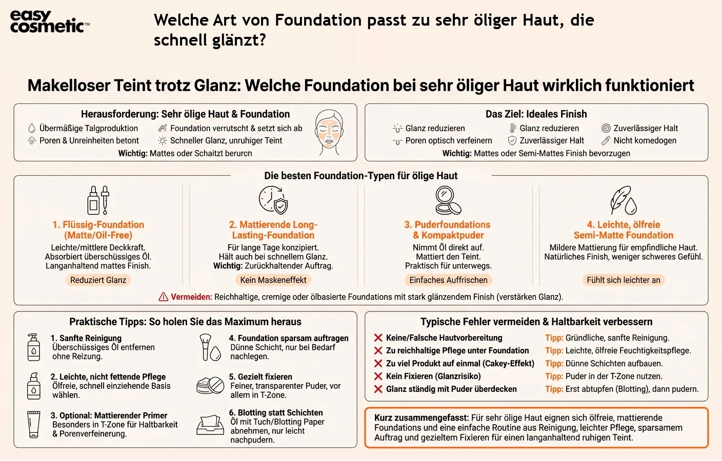 Welche Art von Foundation passt zu sehr öliger Haut, die schnell glänzt?