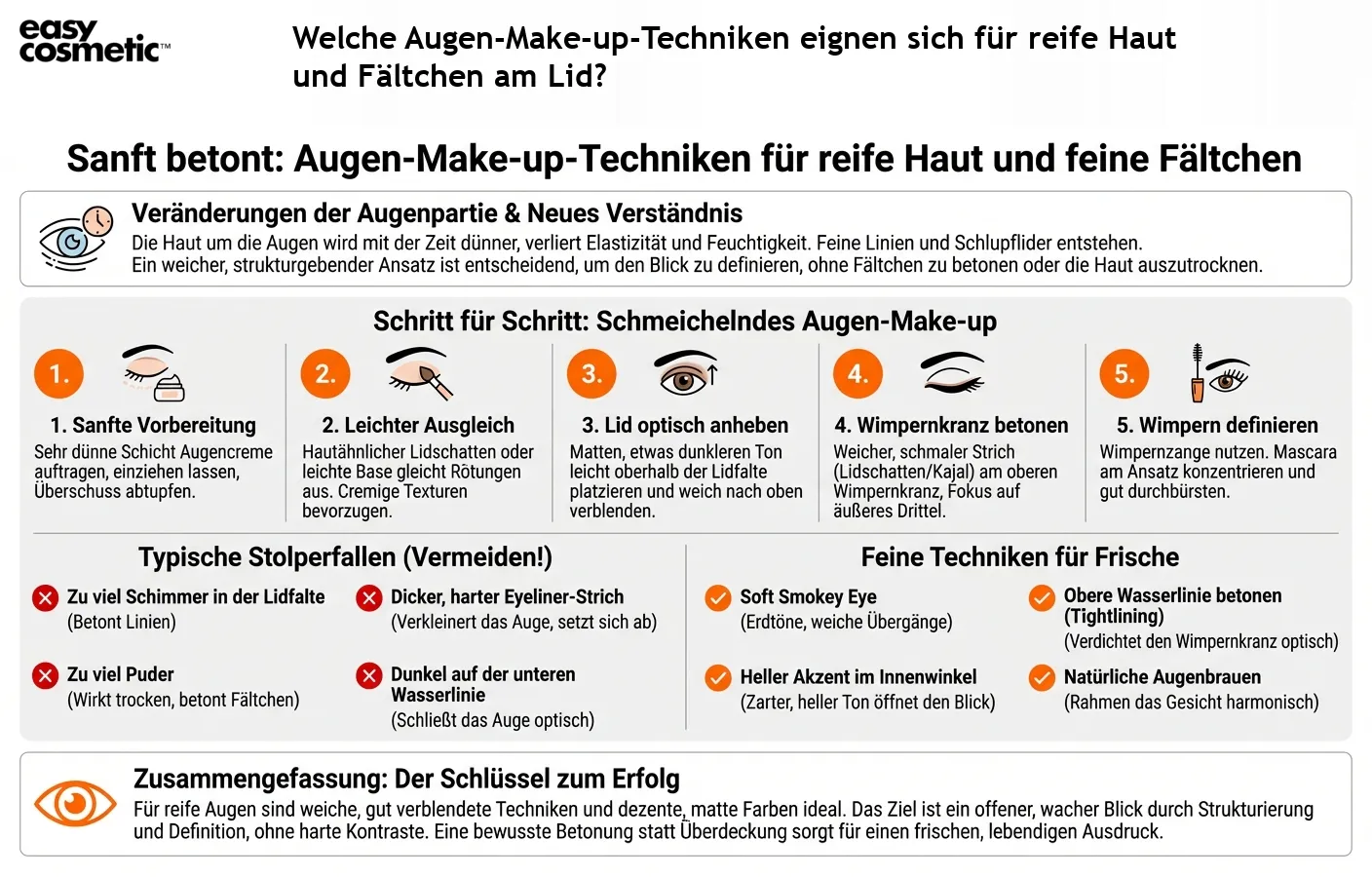 Welche Augen-Make-up-Techniken eignen sich für reife Haut und Fältchen am Lid?