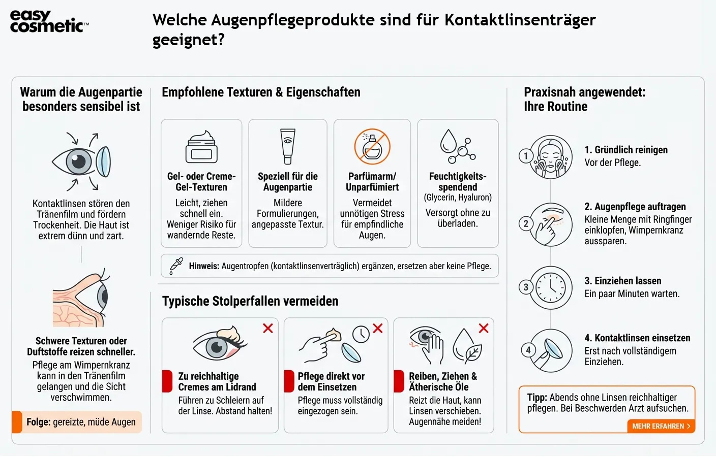 Welche Augenpflegeprodukte sind für Kontaktlinsenträger geeignet?