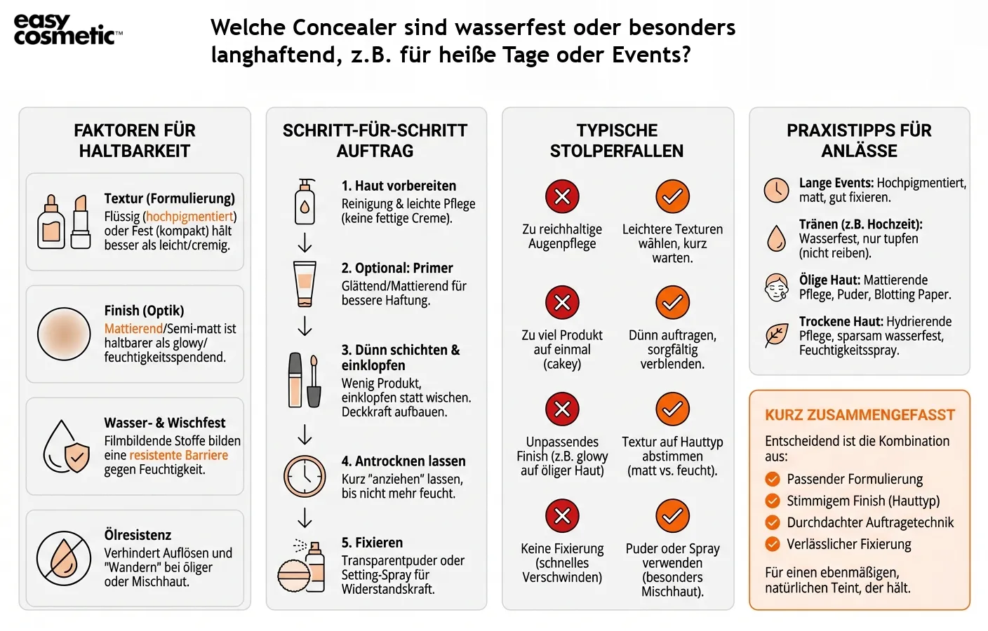 Welche Concealer sind wasserfest oder besonders langhaftend, z.B. für heiße Tage oder Events?