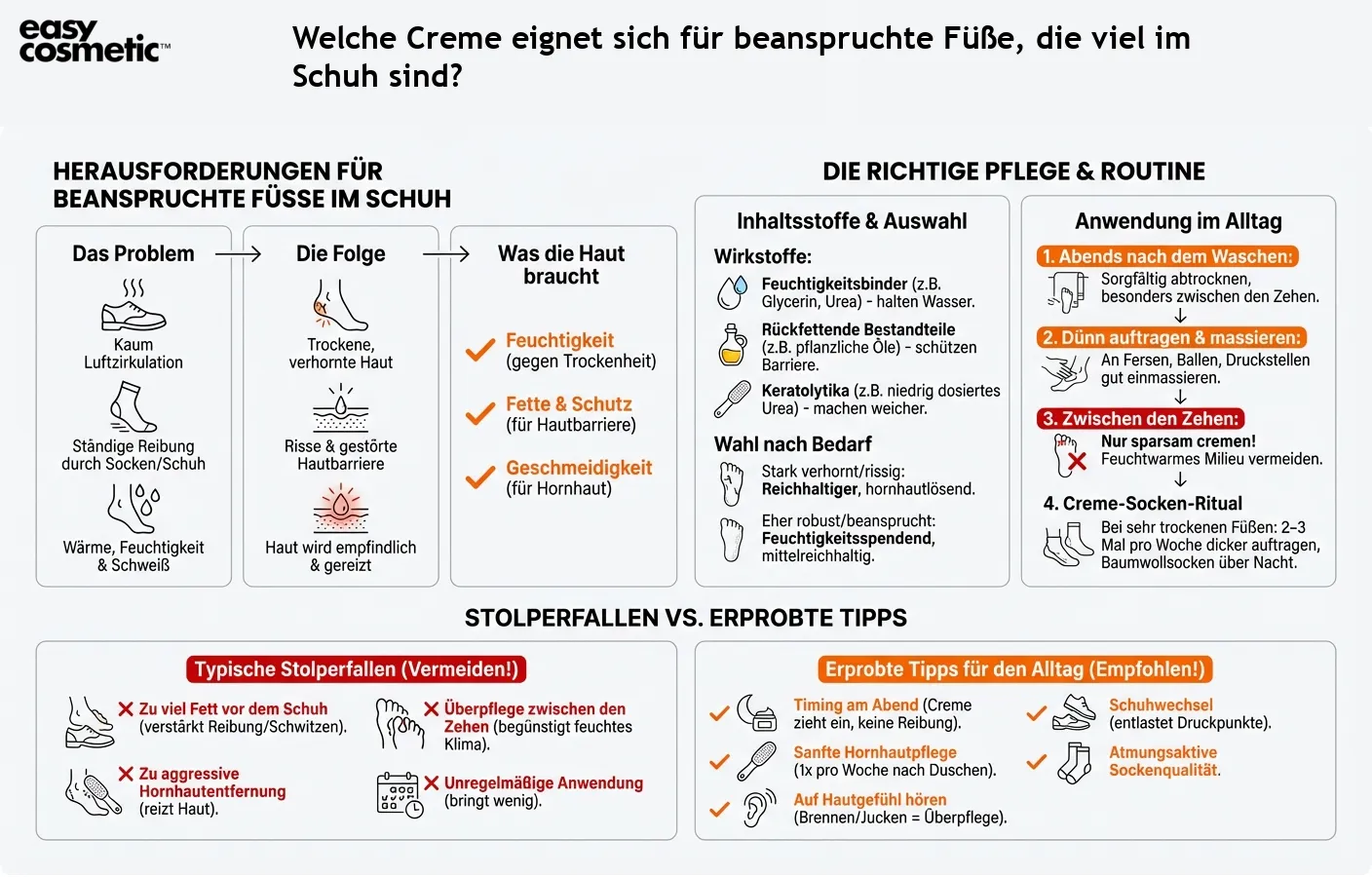 Welche Creme eignet sich für beanspruchte Füße, die viel im Schuh sind?
