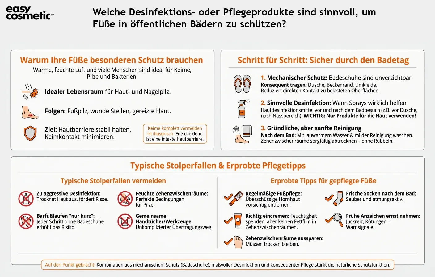 Welche Desinfektions- oder Pflegeprodukte sind sinnvoll, um Füße in öffentlichen Bädern zu schützen?