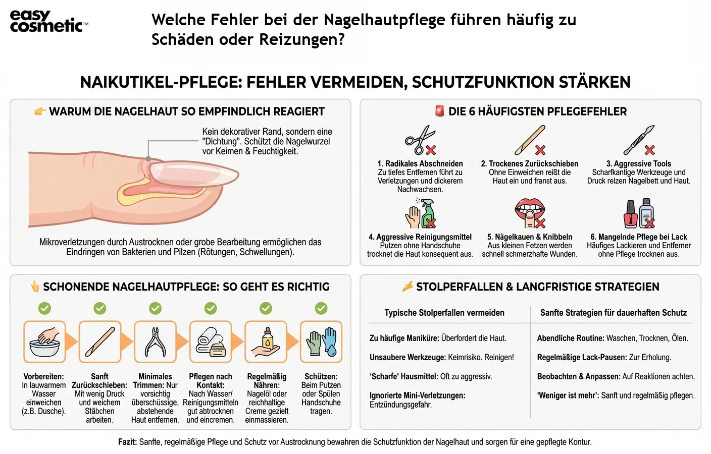 Welche Fehler bei der Nagelhautpflege führen häufig zu Schäden oder Reizungen?