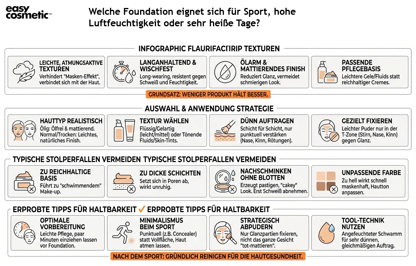 Welche Foundation eignet sich für Sport, hohe Luftfeuchtigkeit oder sehr heiße Tage?