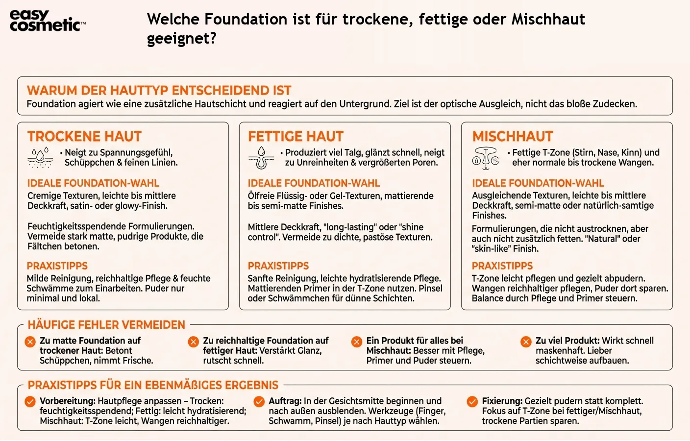 Welche Foundation ist für trockene, fettige oder Mischhaut geeignet?