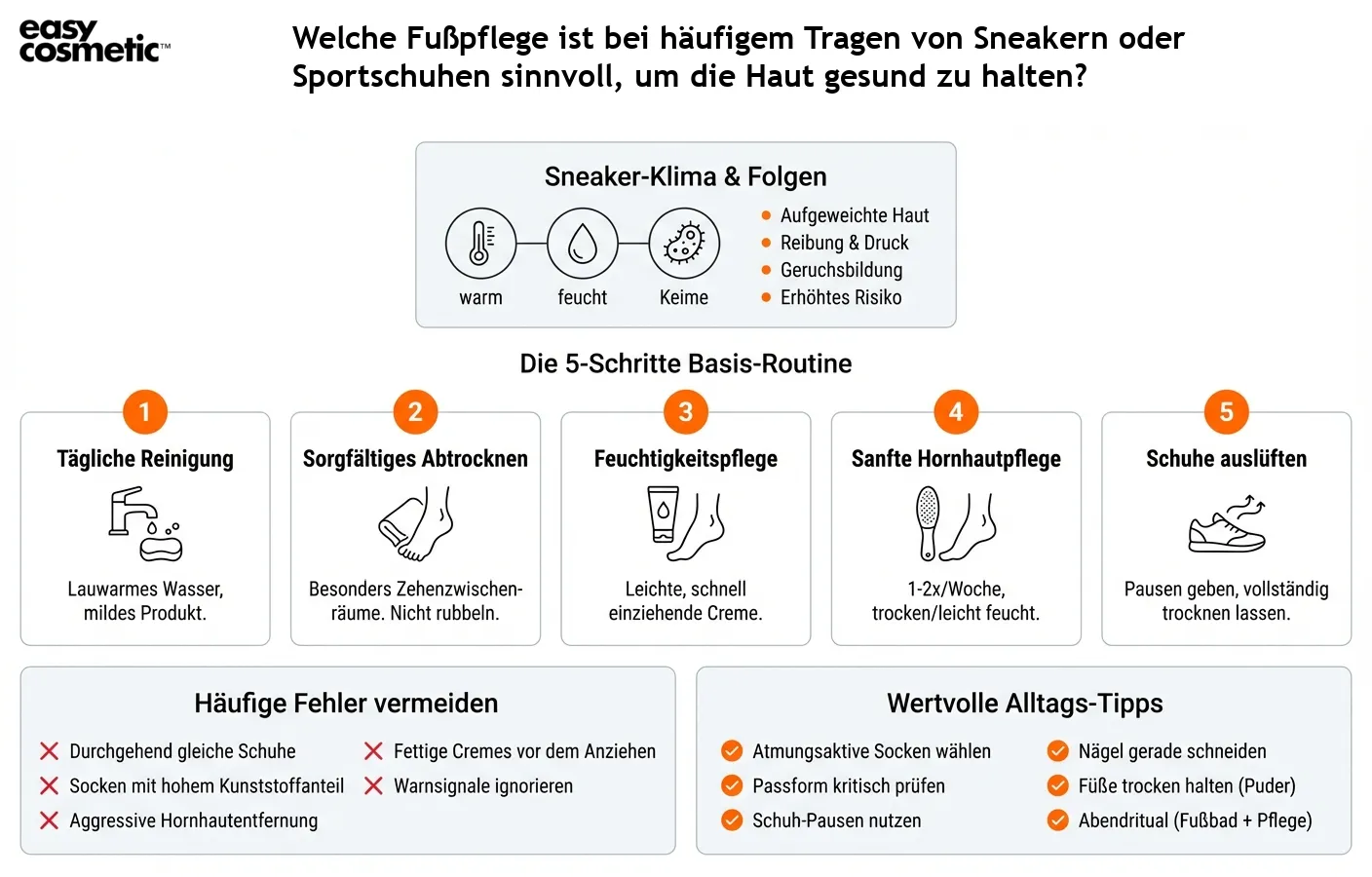 Welche Fußpflege ist bei häufigem Tragen von Sneakern oder Sportschuhen sinnvoll, um die Haut gesund zu halten?