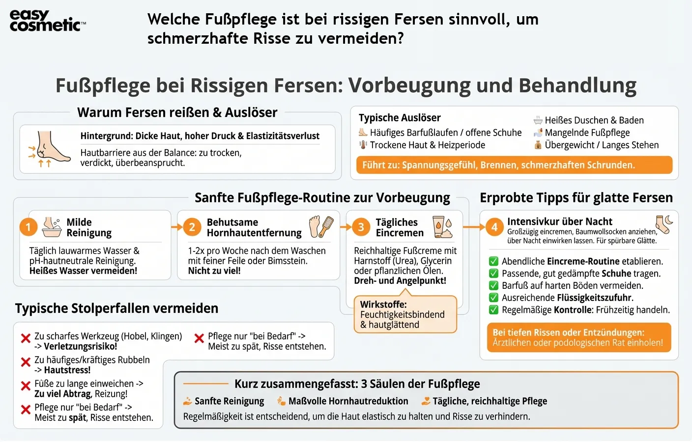 Welche Fußpflege ist bei rissigen Fersen sinnvoll, um schmerzhafte Risse zu vermeiden?