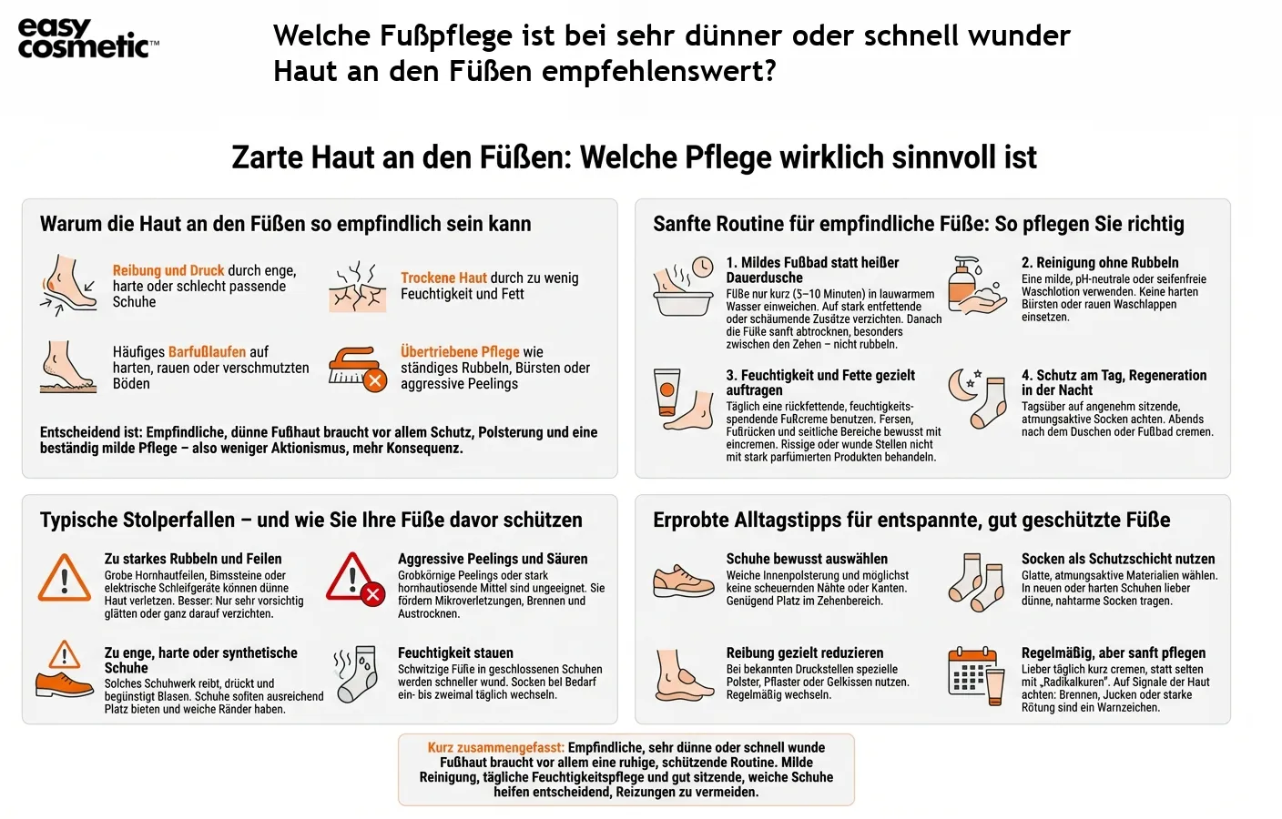 Welche Fußpflege ist bei sehr dünner oder schnell wunder Haut an den Füßen empfehlenswert?