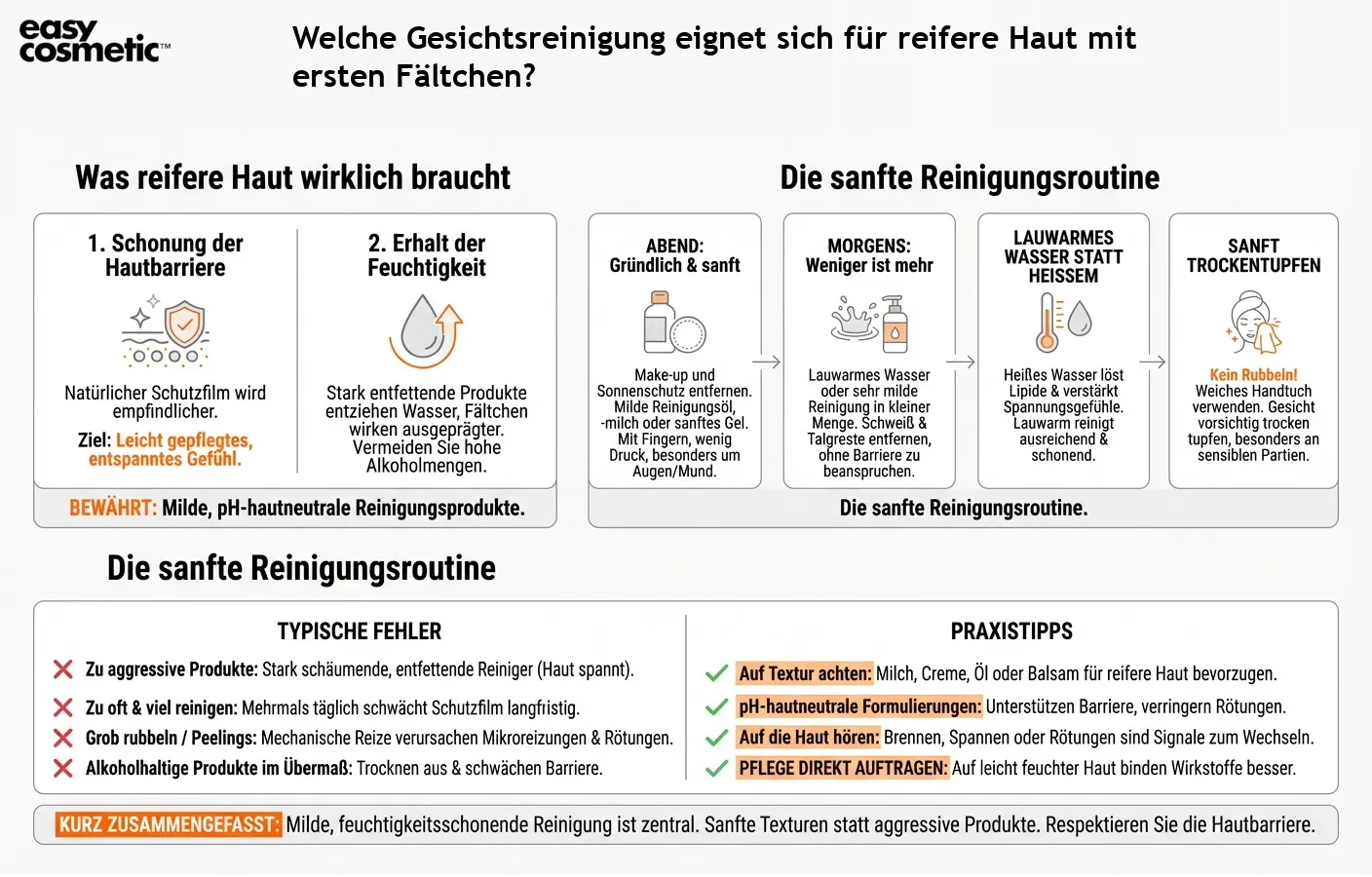 Welche Gesichtsreinigung eignet sich für reifere Haut mit ersten Fältchen?