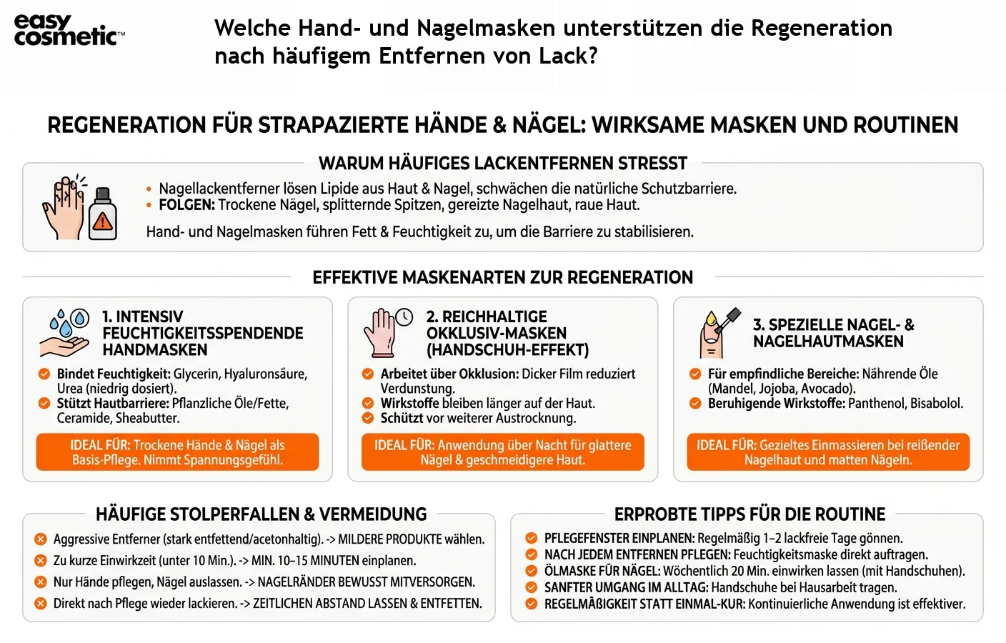 Welche Hand- und Nagelmasken unterstützen die Regeneration nach häufigem Entfernen von Lack?