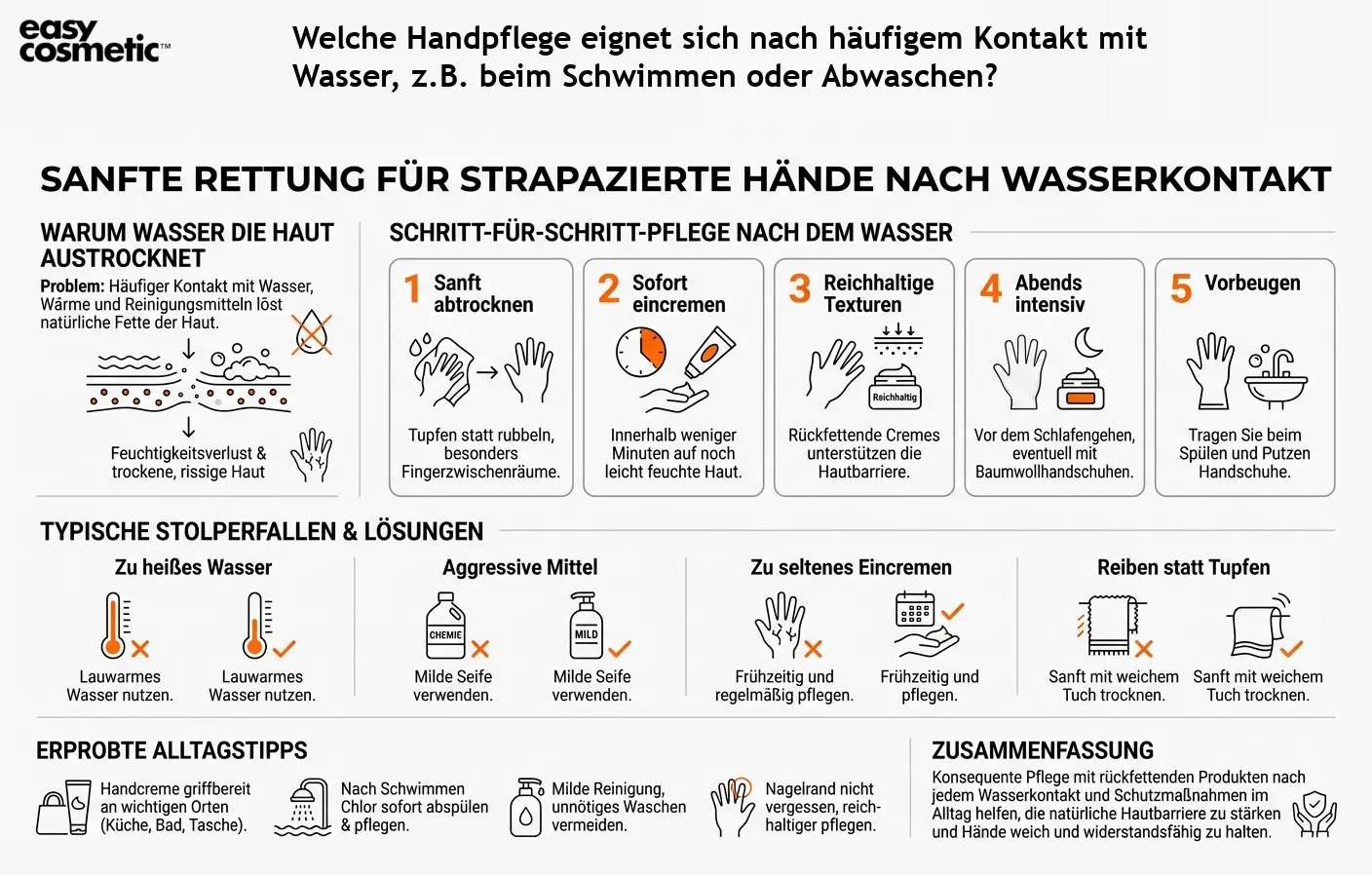 Welche Handpflege eignet sich nach häufigem Kontakt mit Wasser, z.B. beim Schwimmen oder Abwaschen?