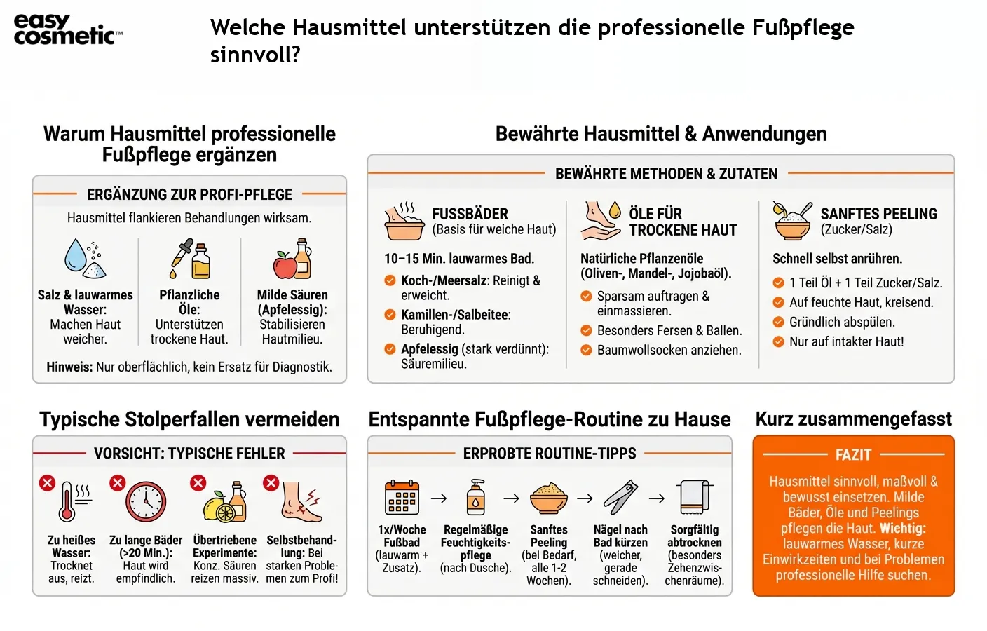 Welche Hausmittel unterstützen die professionelle Fußpflege sinnvoll?