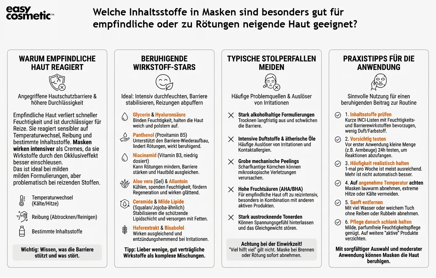 Welche Inhaltsstoffe in Masken sind besonders gut für empfindliche oder zu Rötungen neigende Haut geeignet?