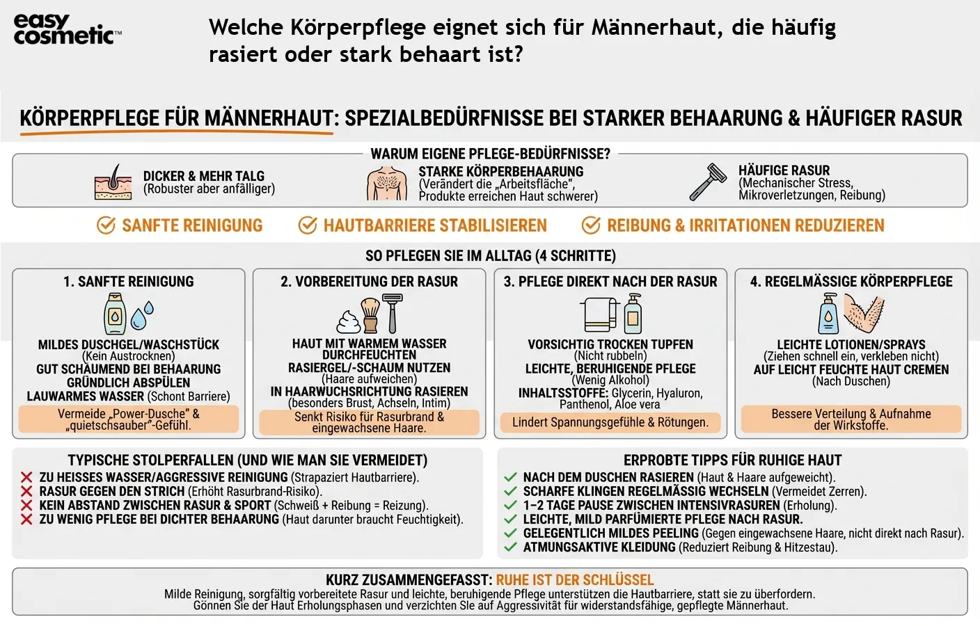 Welche Körperpflege eignet sich für Männerhaut, die häufig rasiert oder stark behaart ist?