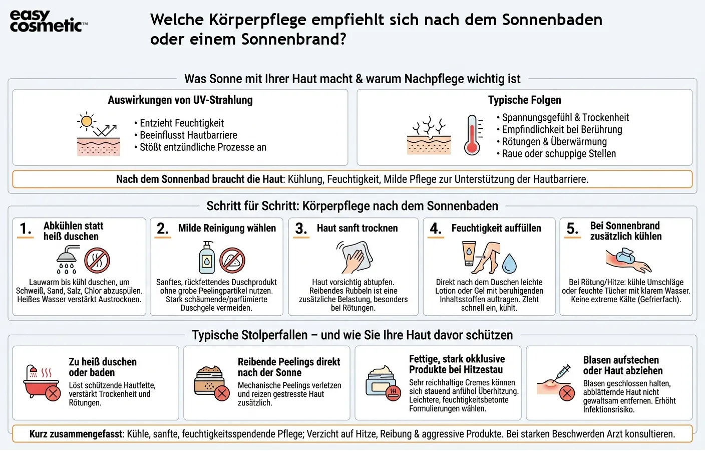 Welche Körperpflege empfiehlt sich nach dem Sonnenbaden oder einem Sonnenbrand?