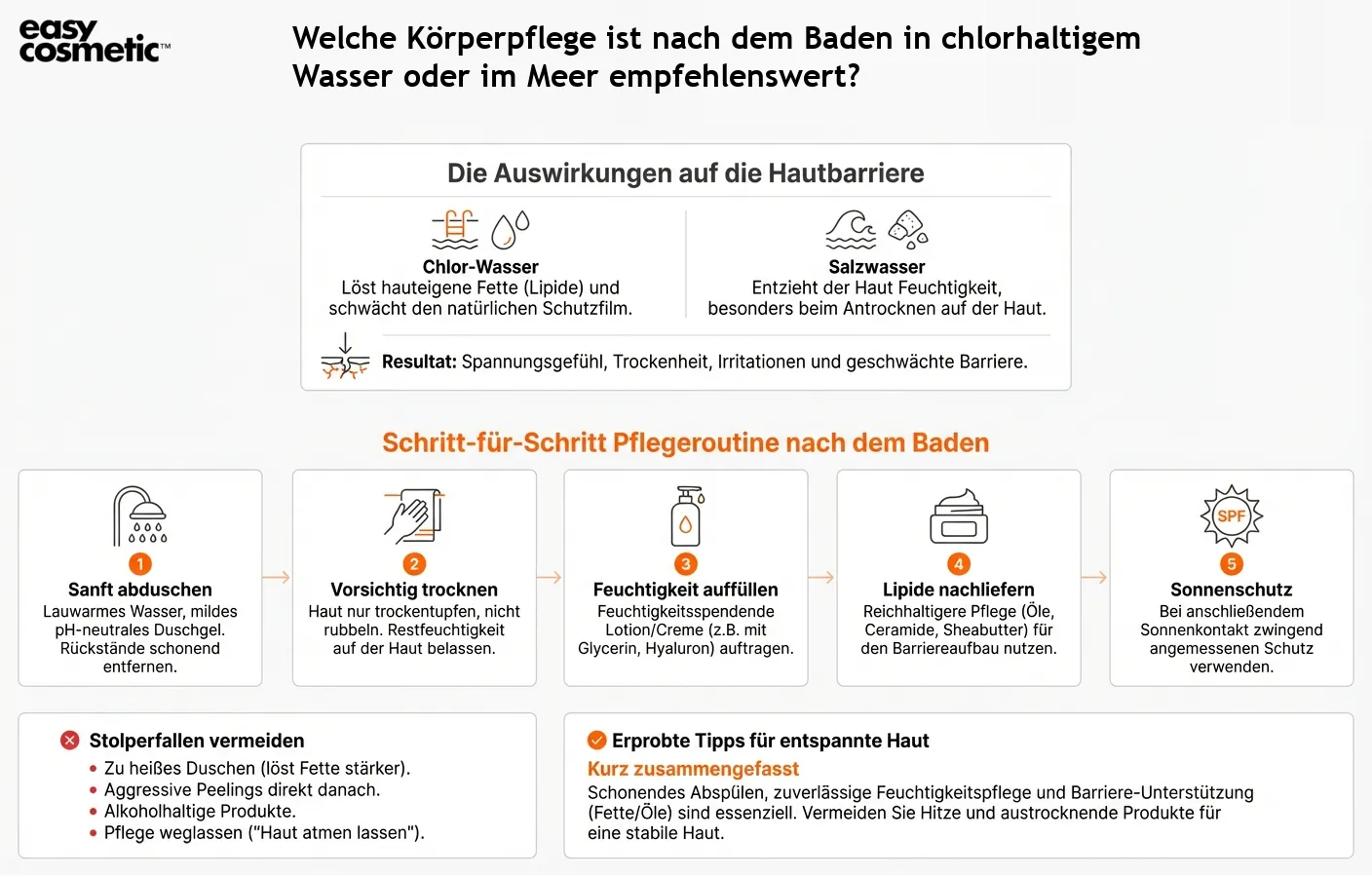 Welche Körperpflege ist nach dem Baden in chlorhaltigem Wasser oder im Meer empfehlenswert?