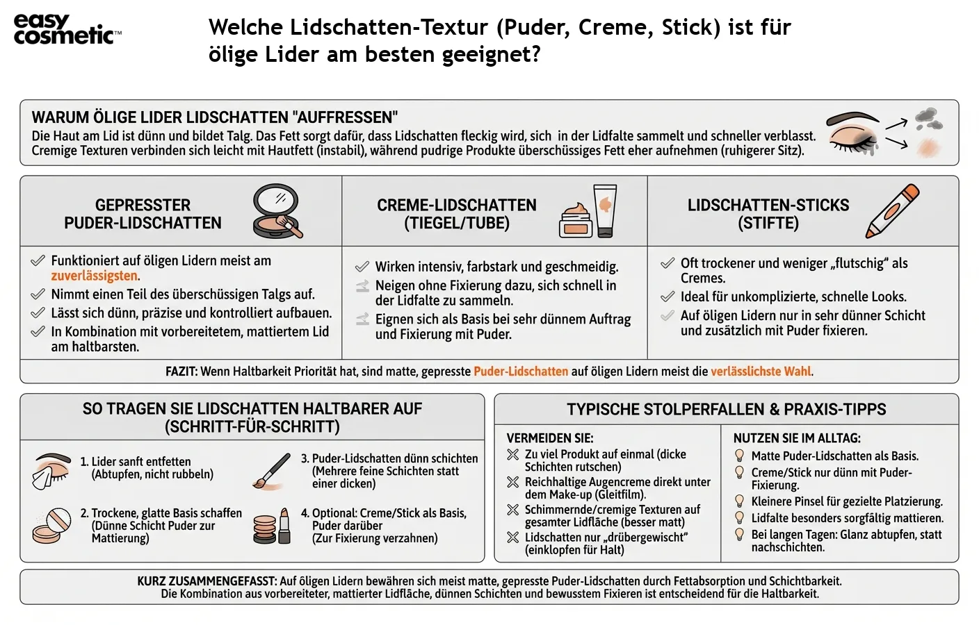 Welche Lidschatten-Textur (Puder, Creme, Stick) ist für ölige Lider am besten geeignet?