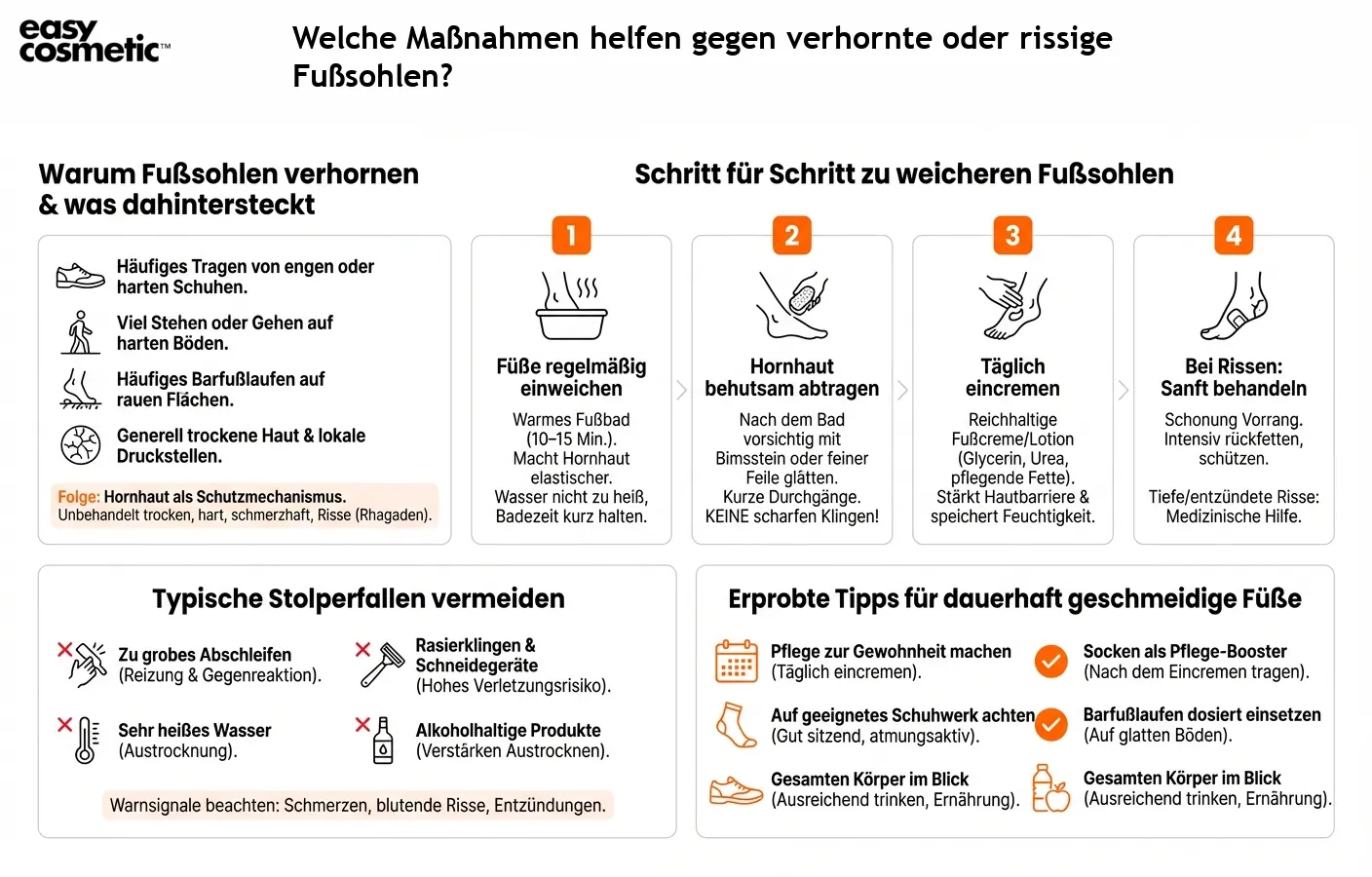 Welche Maßnahmen helfen gegen verhornte oder rissige Fußsohlen?