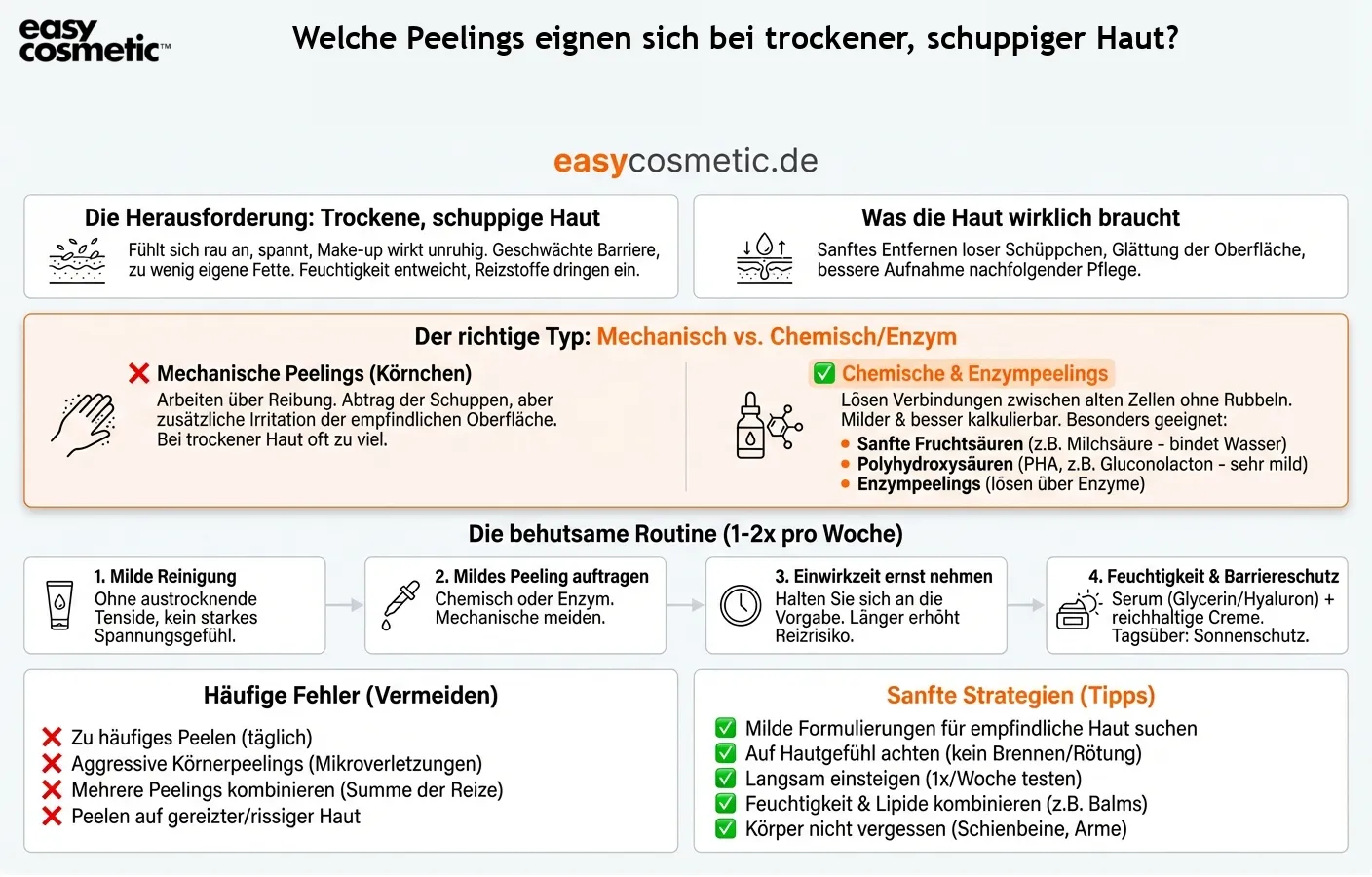Welche Peelings eignen sich bei trockener, schuppiger Haut?