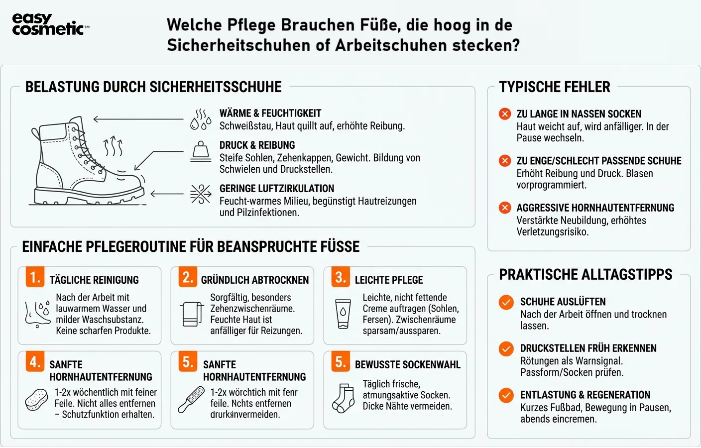 Welche Pflege brauchen Füße, die häufig in Sicherheitsschuhen oder Arbeitsschuhen stecken?