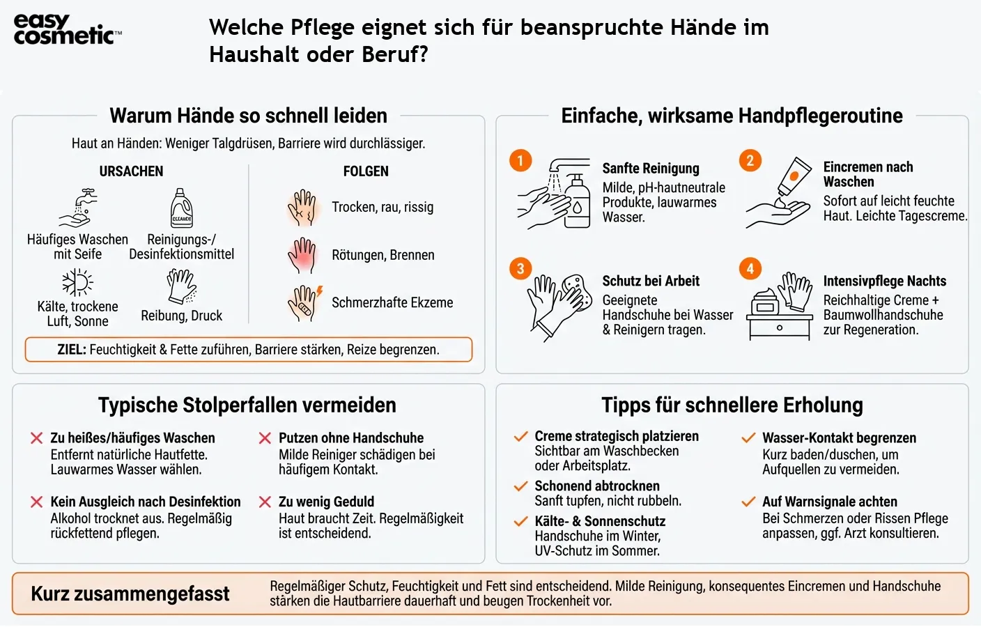Welche Pflege eignet sich für beanspruchte Hände im Haushalt oder Beruf?