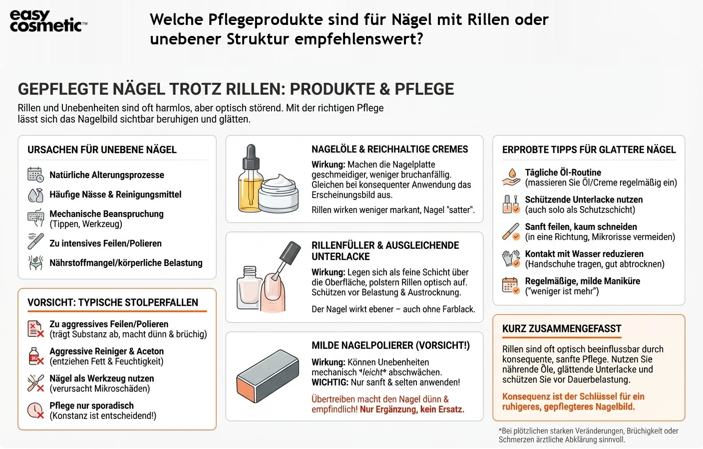 Welche Pflegeprodukte sind für Nägel mit Rillen oder unebener Struktur empfehlenswert?