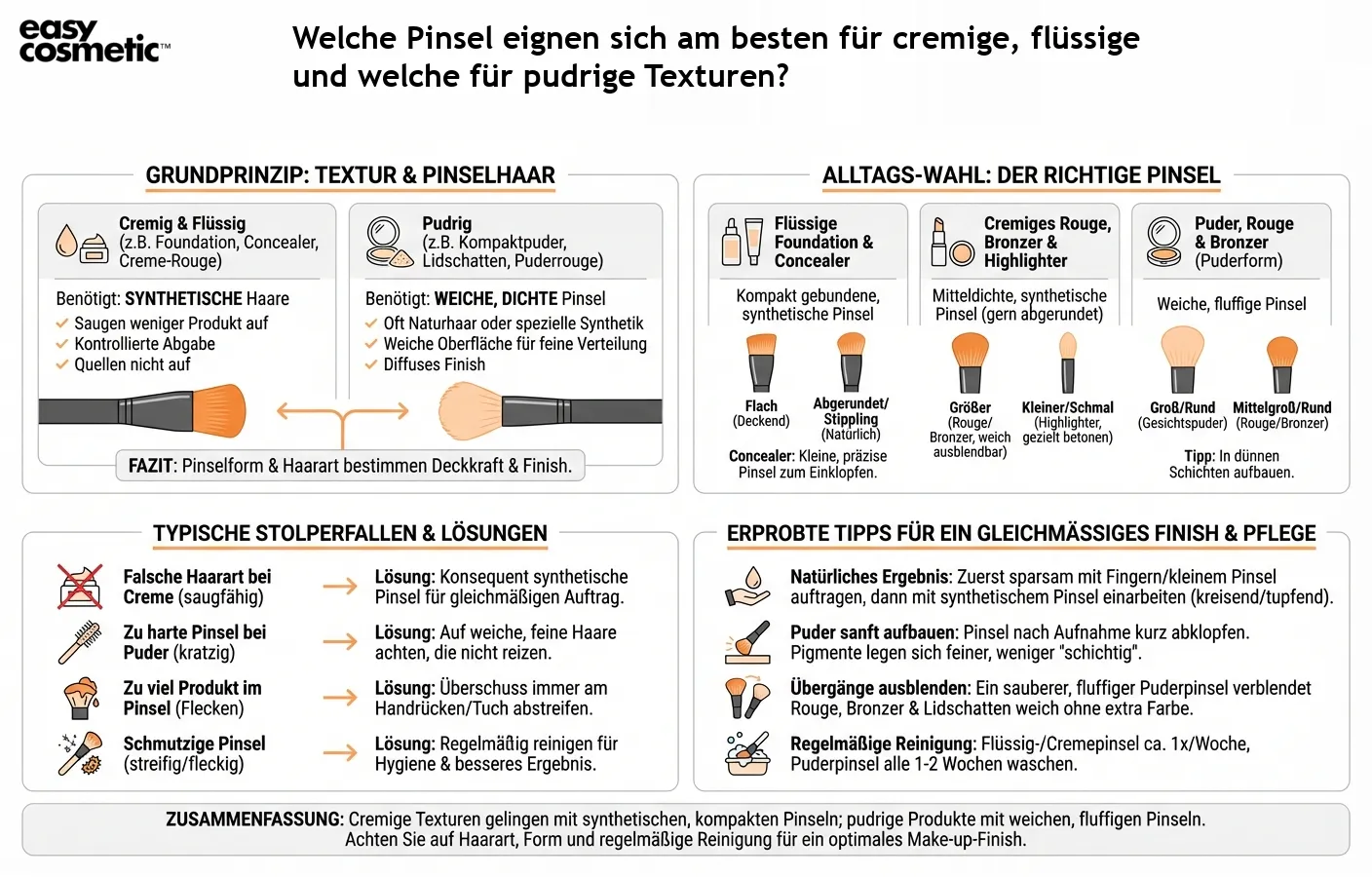 Welche Pinsel eignen sich am besten für cremige, flüssige und welche für pudrige Texturen?