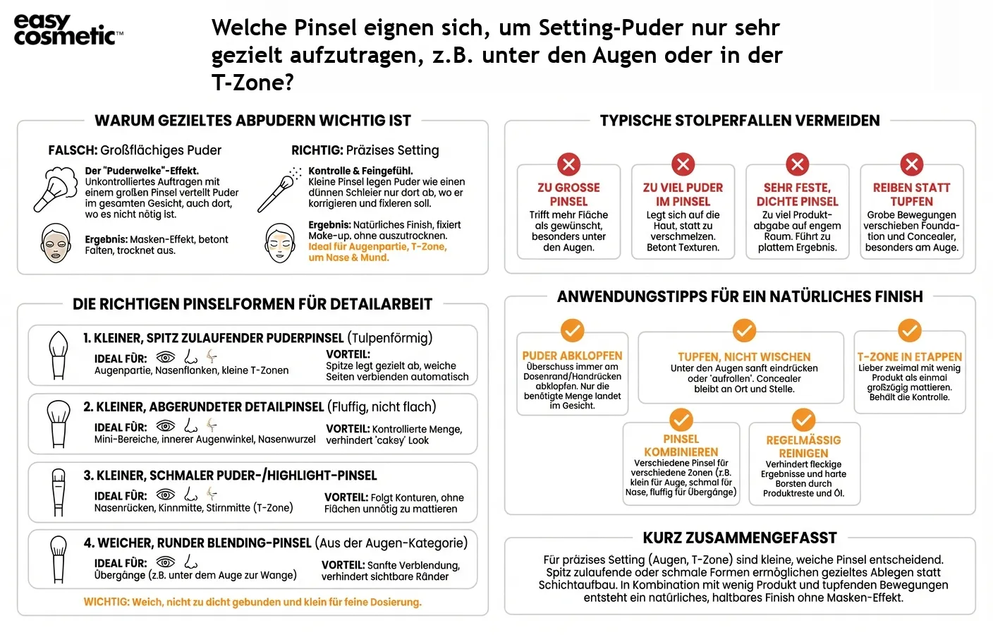 Welche Pinsel eignen sich, um Setting-Puder nur sehr gezielt aufzutragen, z.B. unter den Augen oder in der T-Zone?