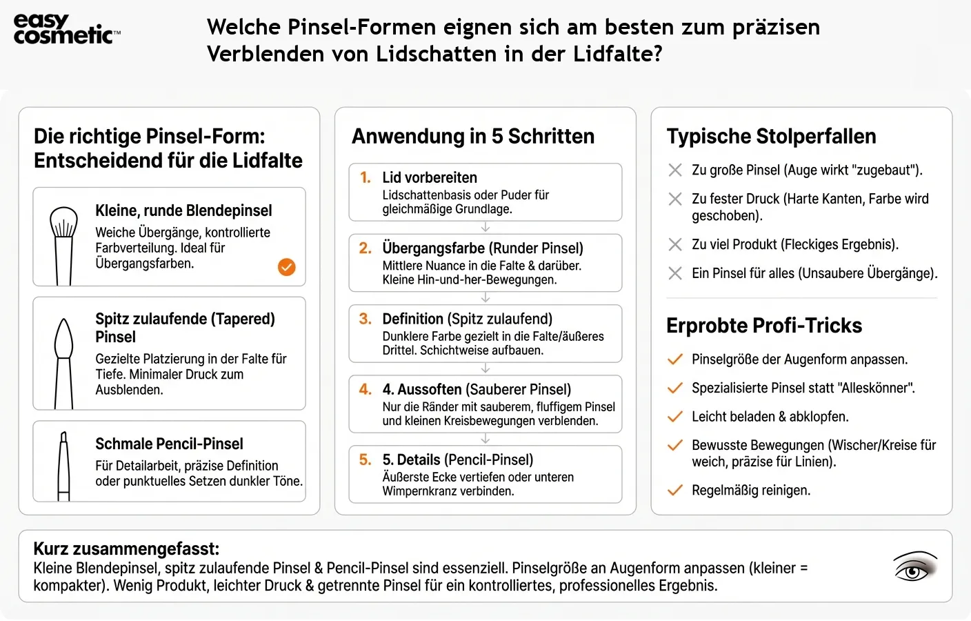 Welche Pinsel-Formen eignen sich am besten zum präzisen Verblenden von Lidschatten in der Lidfalte?