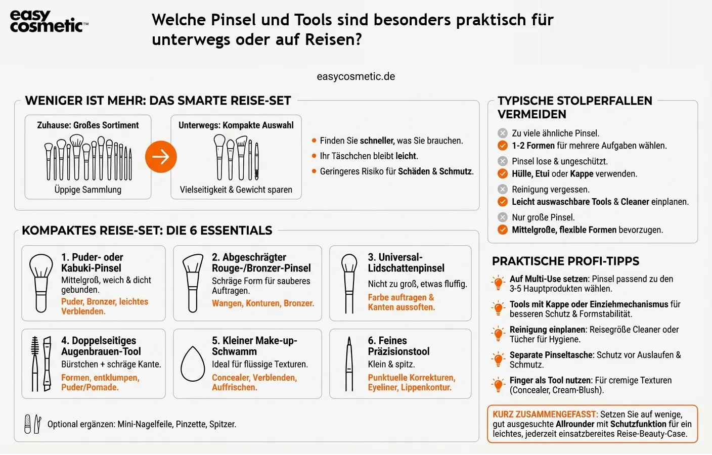 Welche Pinsel und Tools sind besonders praktisch für unterwegs oder auf Reisen?